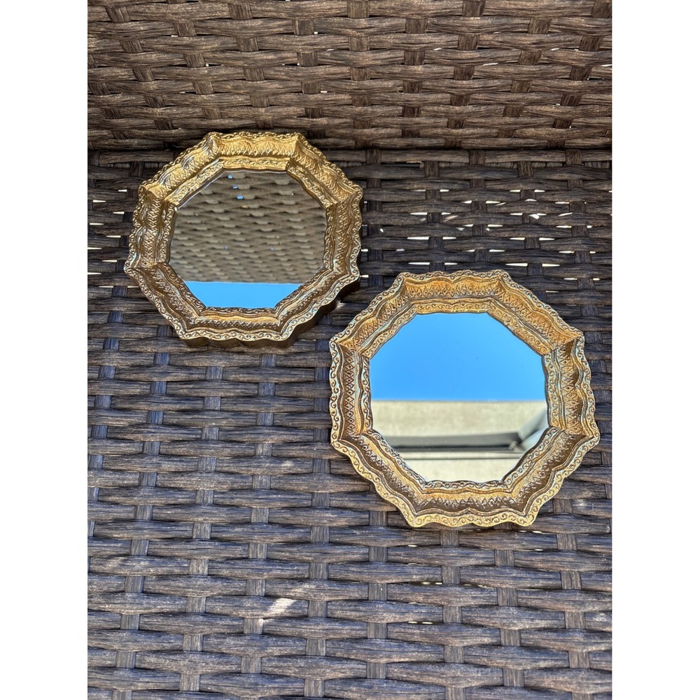 Vintage Gold Octagon Wall Mirrors Set of 2 Ornate Scalloped Decorative Accents